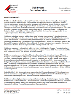 CV for Neil Broom Expert Witness in Computer Forensics Investigations in Venice Florida